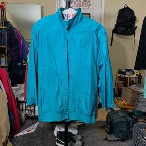 Teal/aqua/blue vintage light windbreaker jacket